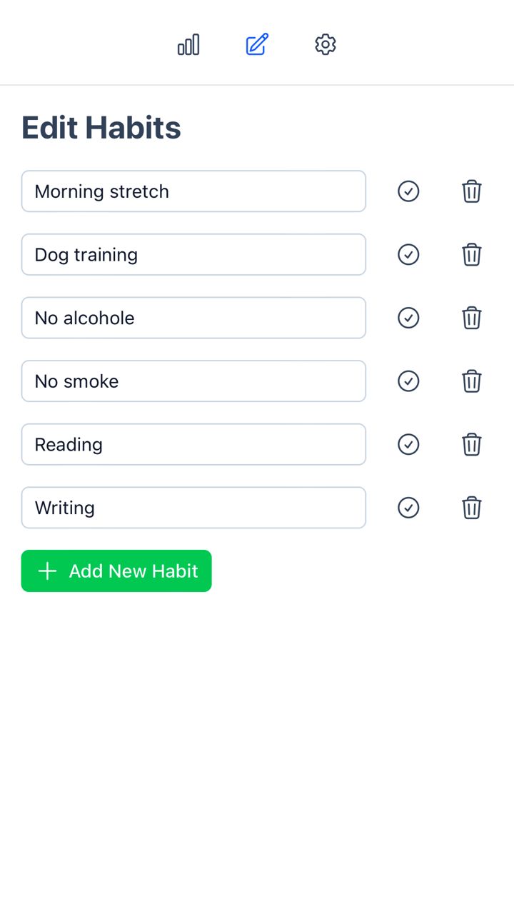 Screenshot of habit tracking page